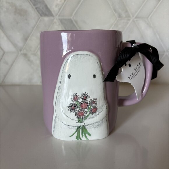 Rae Dunn Other - Rae Dunn Hey Boo Ghost Mug Flowers Purple Pink Magenta New Halloween